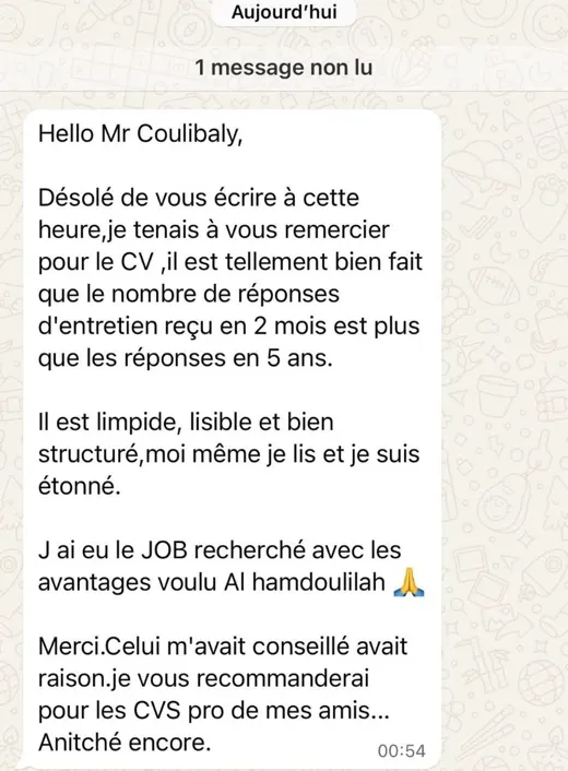 Capture WhatsApp du message du client