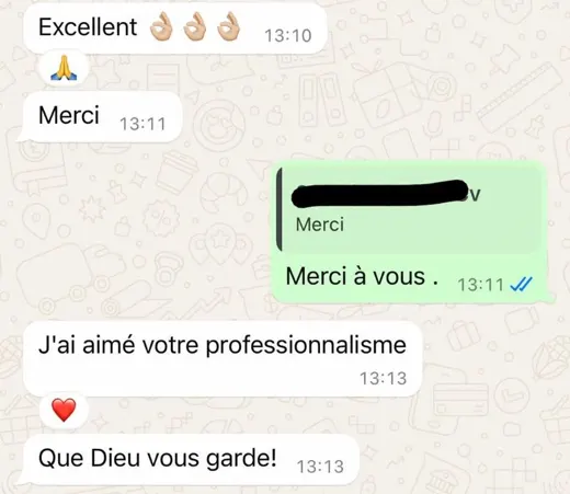 Capture WhatsApp du message du client