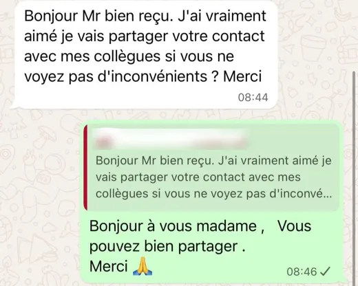 Capture WhatsApp du message du client