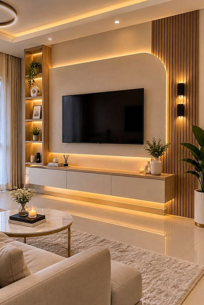Salon mur TV courbe
